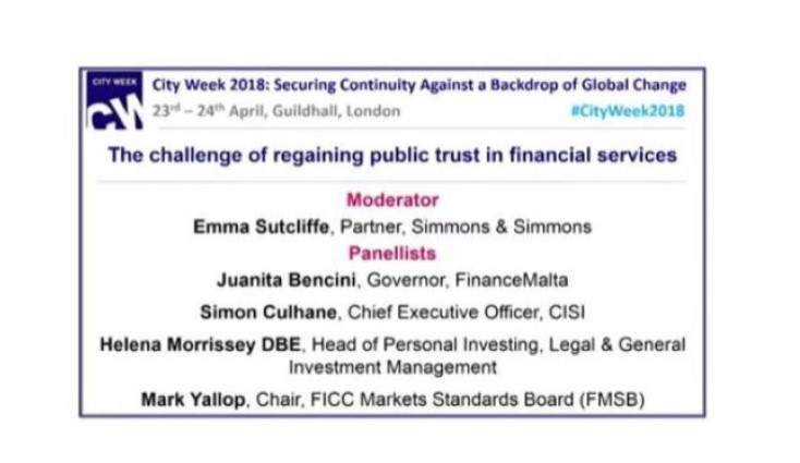 City Week 2018: Securing Continuity Against a Backdrop of Global Change – The Challenge of Regaining Public Trust in Financial Services Panel